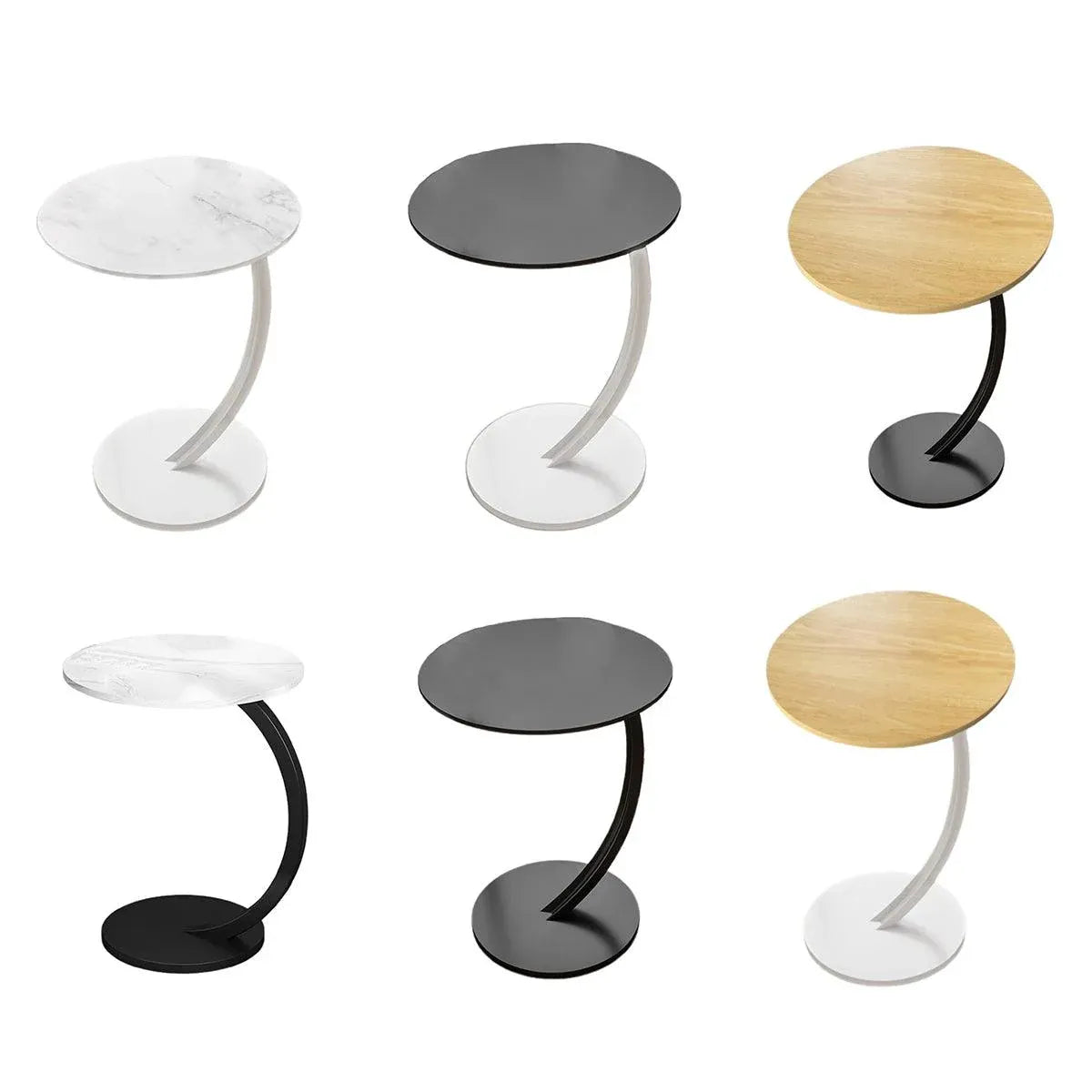 C Shaped Snack Side Table for Sofa Couch Small End Table for Living Room Bedroom - Black-Black