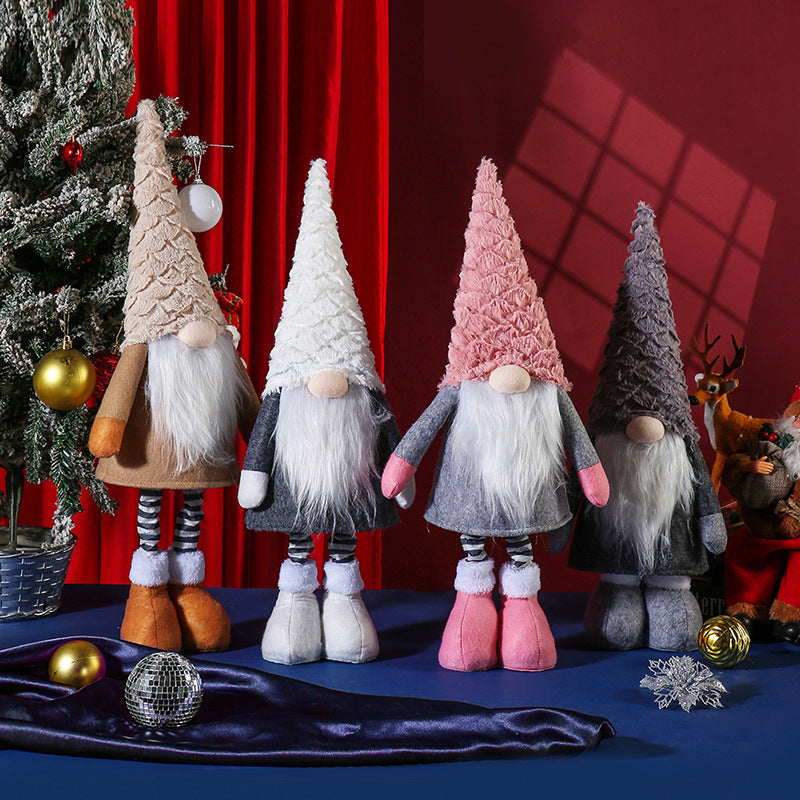 Retractable Leg Christmas Gnome Plush - Adjustable Standing Holiday Decoration(brown)