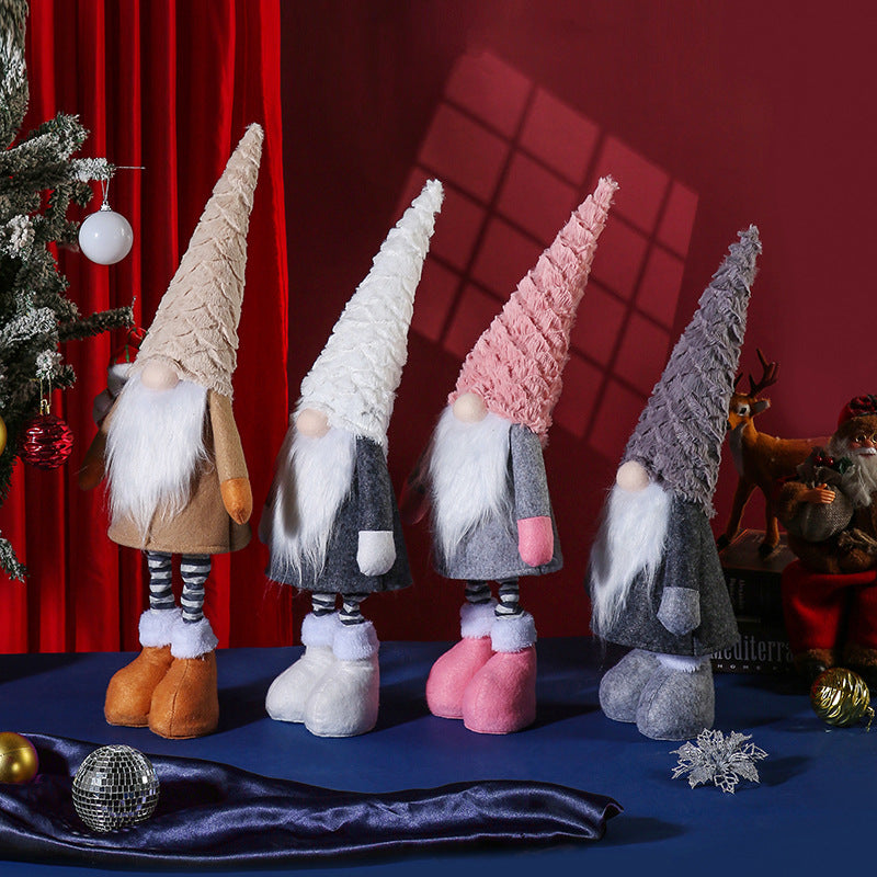 Retractable Leg Christmas Gnome Plush - Adjustable Standing Holiday Decoration(brown)