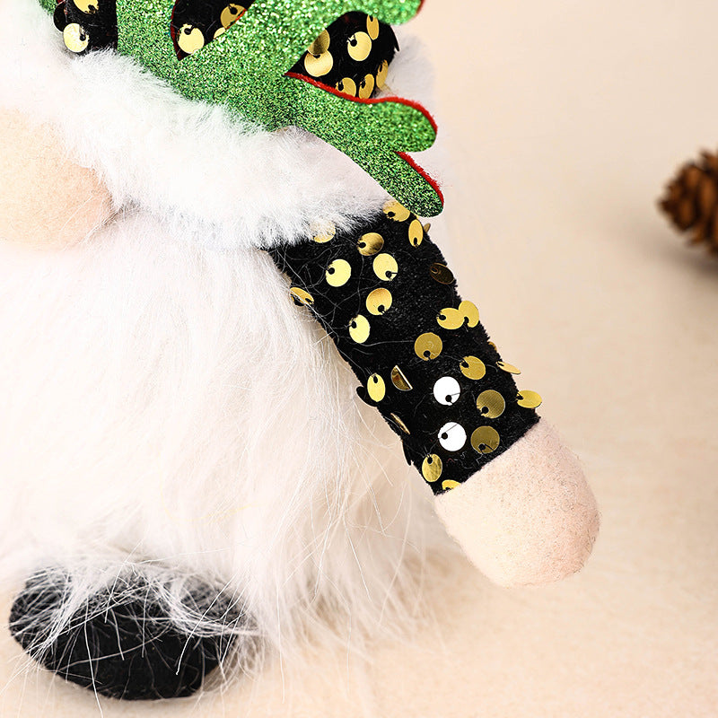 Light-Up Christmas Gnome Plush Doll with Sequin Hat & Antlers - Festive LED Tabletop Decoration(silver)