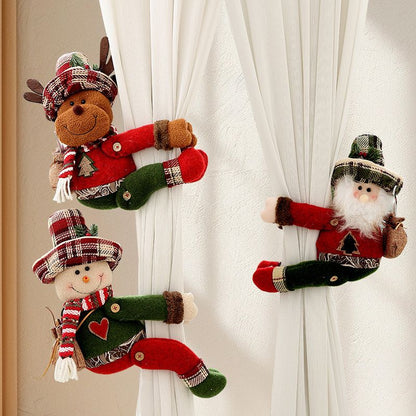 Christmas Reindeer Curtain Tiebacks Set of 2, Festive Plush Curtain Holders for Window Drapes, Holiday Home Decor