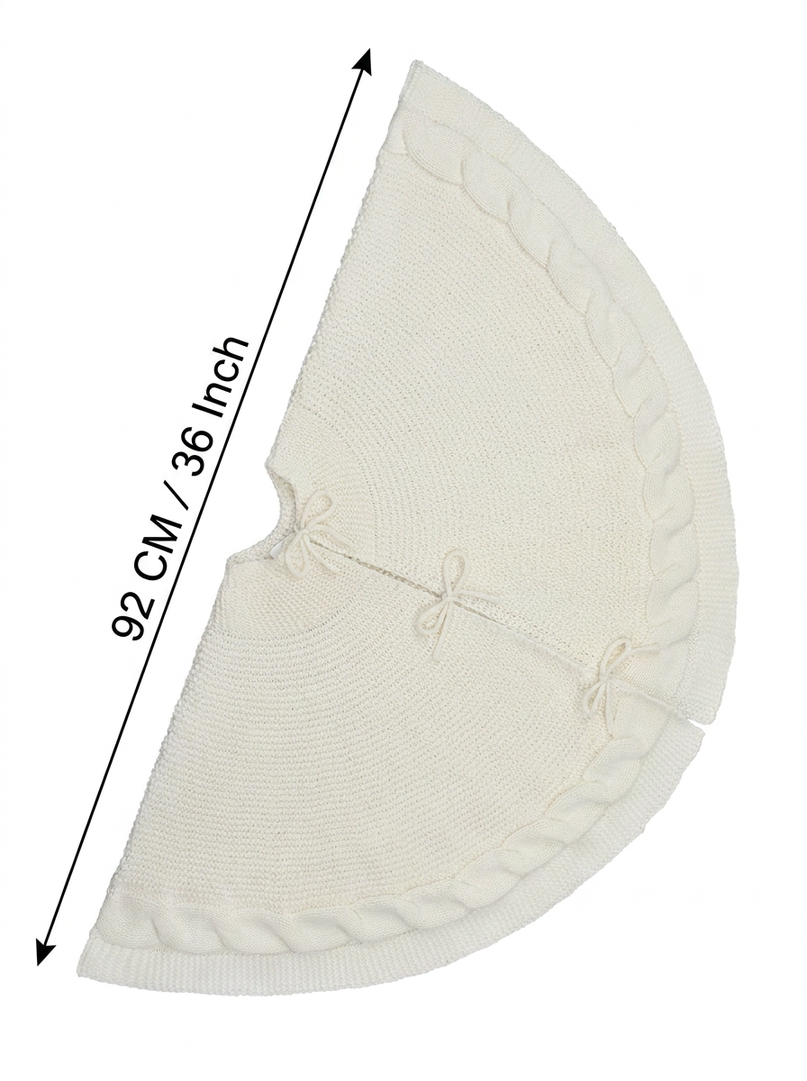 Knitted Christmas Tree Skirt 36 Inch White Round Tree Base Cover with Cable Knit Border Soft Holiday Tree Skirt Rustic Christmas Decor for Home Fireplace Party Festive Gift Display