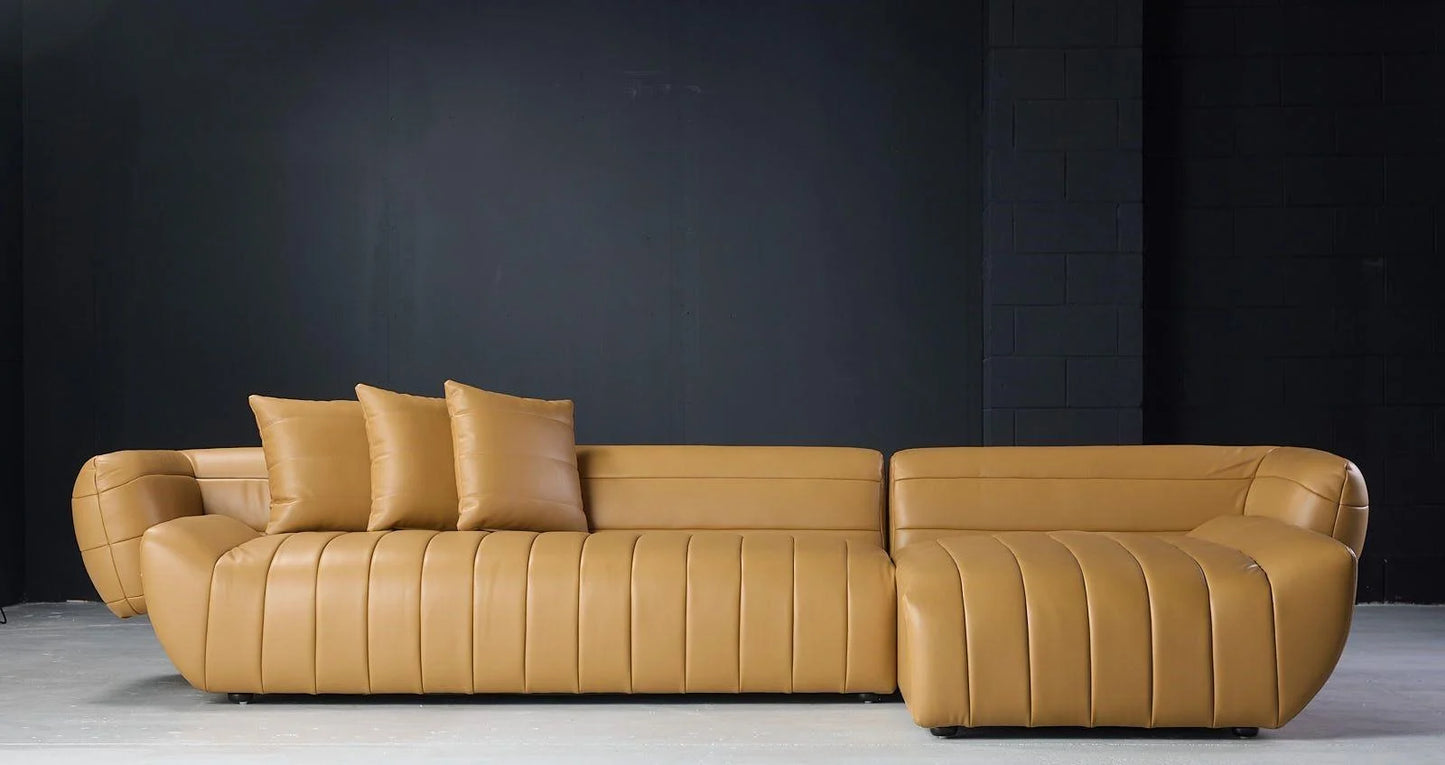 Ada Minimalist Brown Leather Sofa