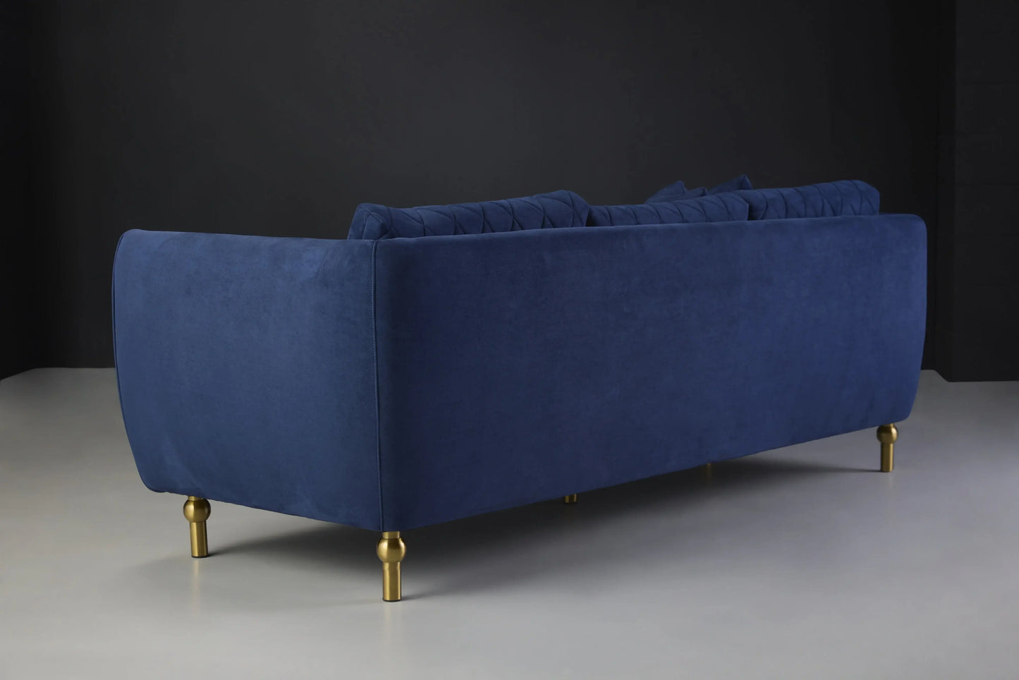 Ash dark blue velvet 3 seater sofa Back View