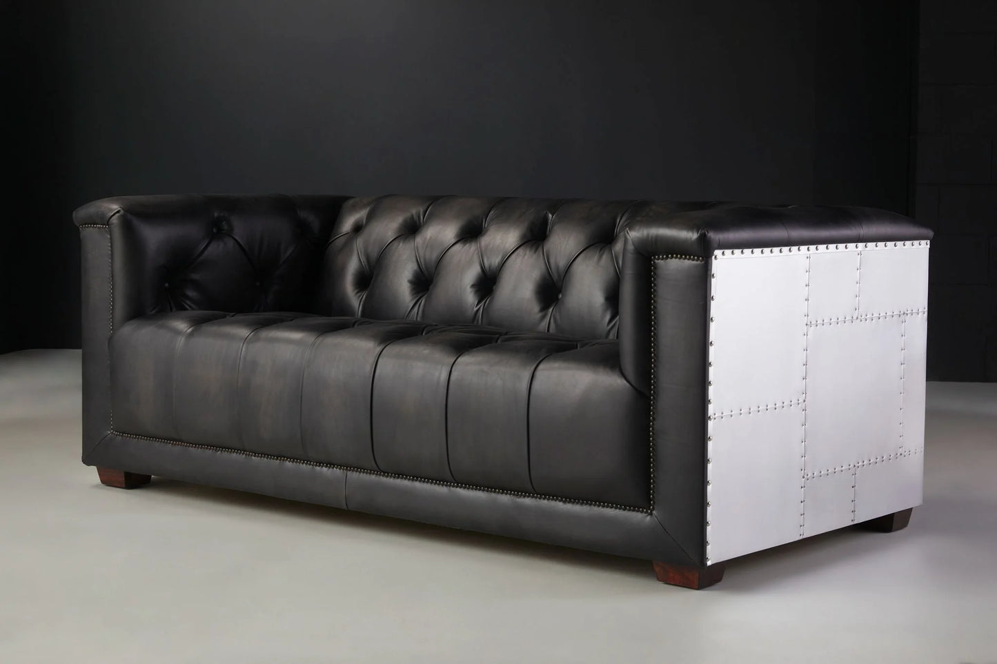 Black Vintage Style Sofa 3 Seater Timeless Design