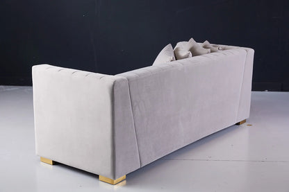 Deniz 3 Seater Beige Velvet Couch Back View