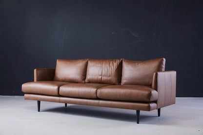 Duster 3 Seater Brown Leather Sofa Front View
