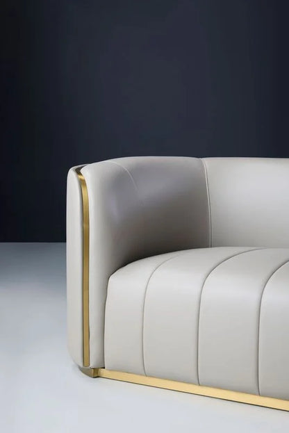 Gia 2-seater Taupe Leather Sofa Armrest Detail