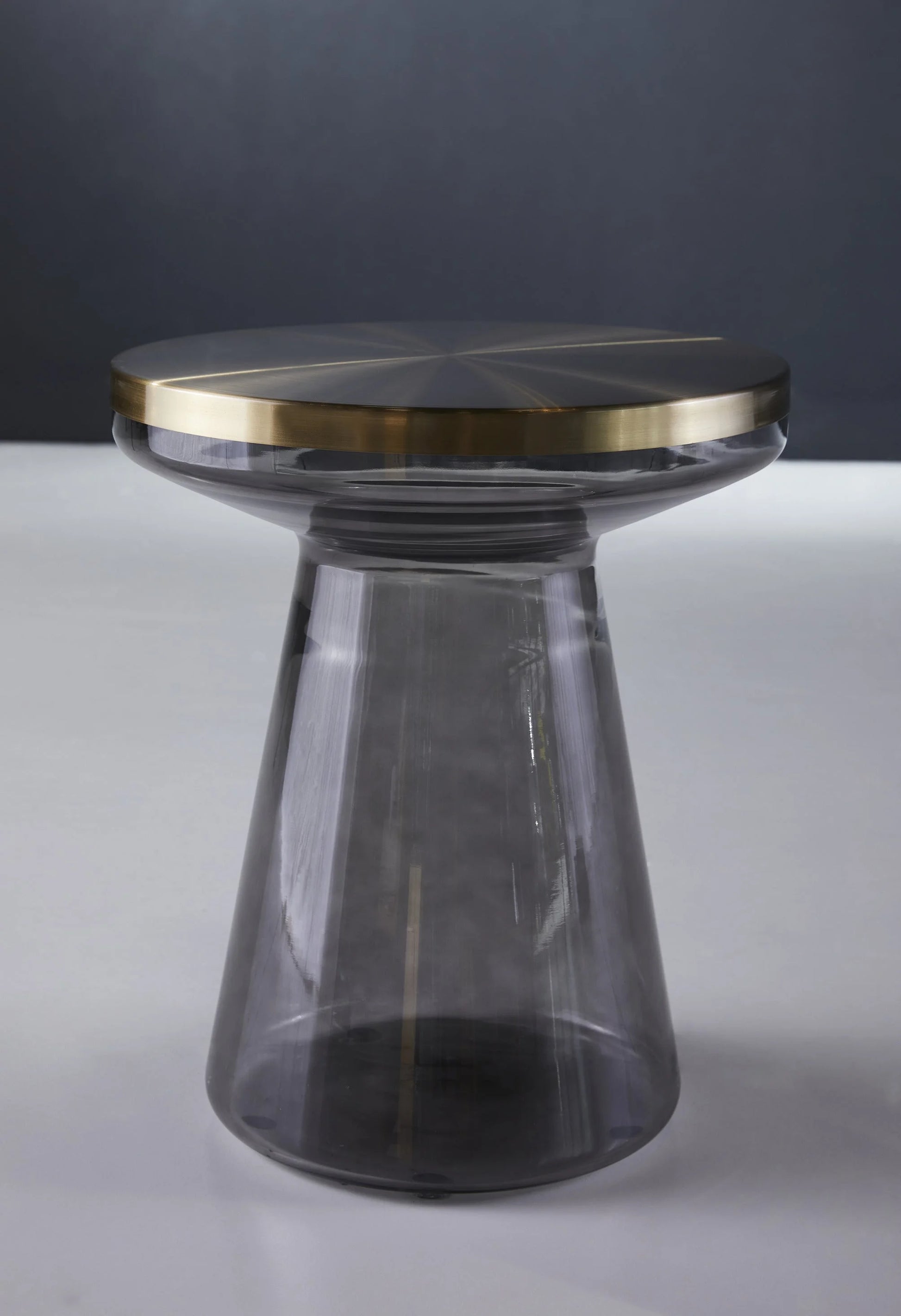 Iron Tray Side Table With Grey-blue Glass Base