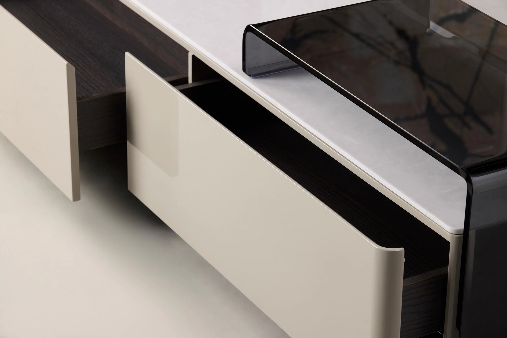 Kian Beige And Black TV Unit - Hidden Drawer