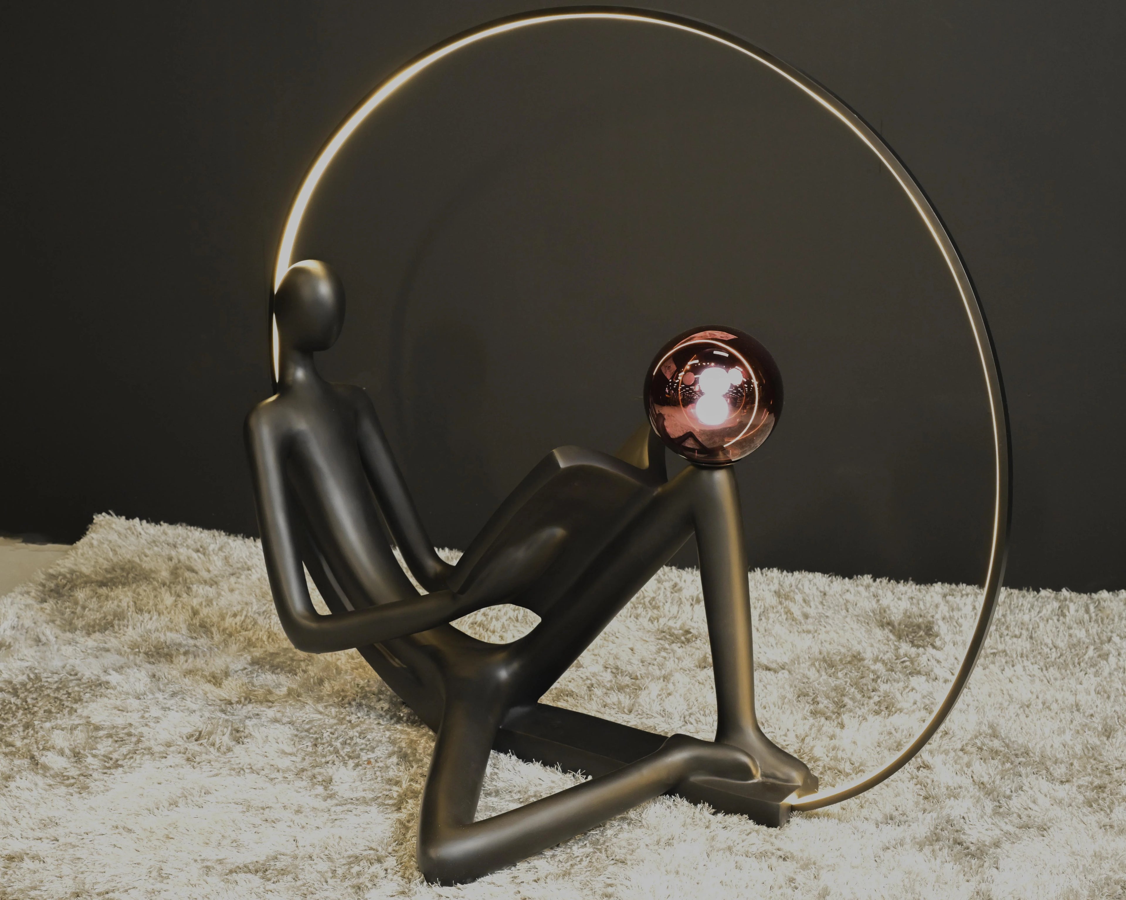 Love Floor Lamp With Black Figure Reading & Warm Light