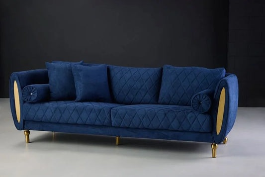 Luxurious Ash velvet 3 seater sofa - dark blue 