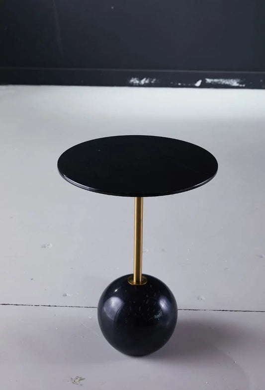 Side Table With Stainless Steel Ball Base & Black Marble Top