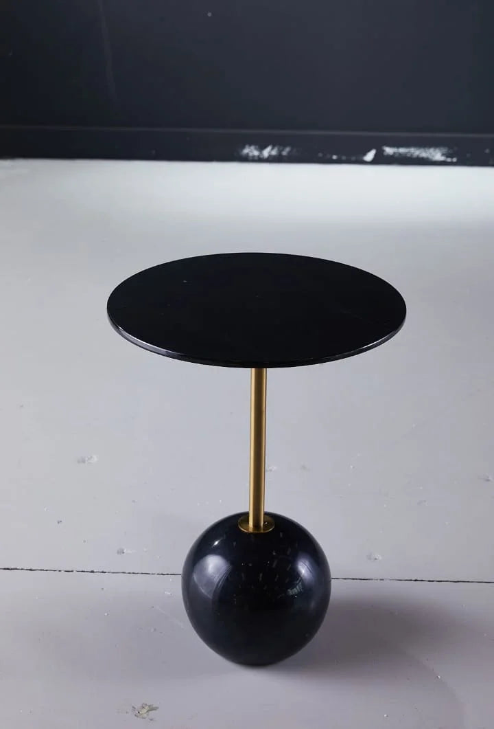 Side Table With Stainless Steel Ball Base & Black Marble Top