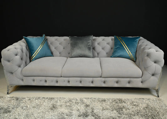 Velvet Mars 3 Seater Grey and Pillows